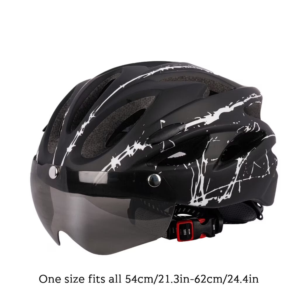 Adult Cycling Helmet with LED Light & Visor Black White