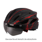 Adult Cycling Helmet with LED Light & Visor Black Red