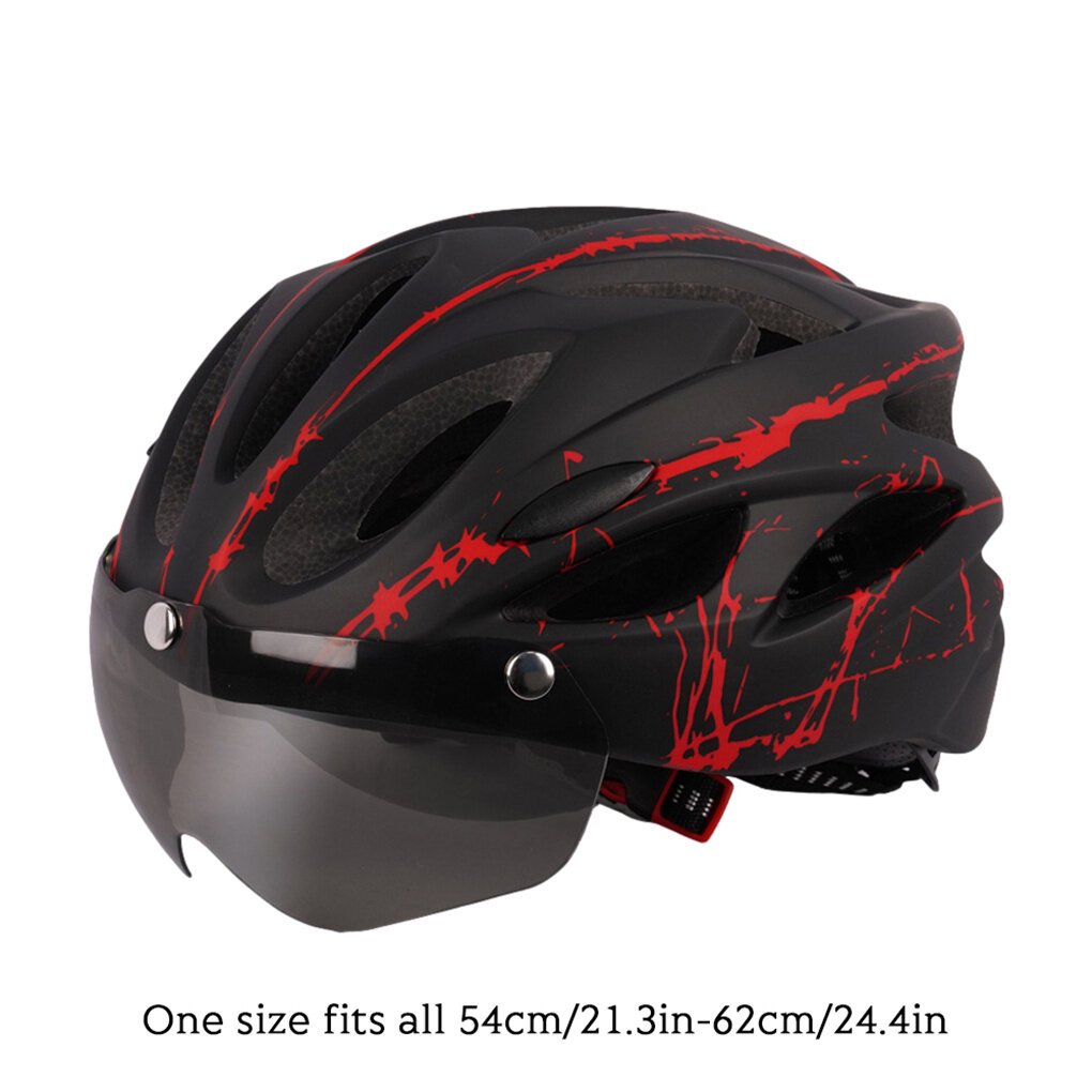 Adult Cycling Helmet with LED Light & Visor Black Red