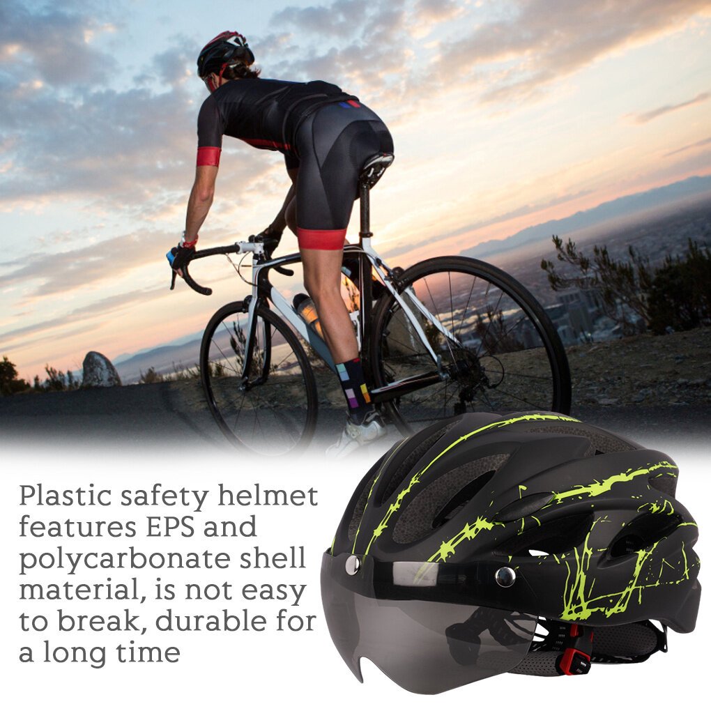 Adult Cycling Helmet with LED Light & Visor Black Green