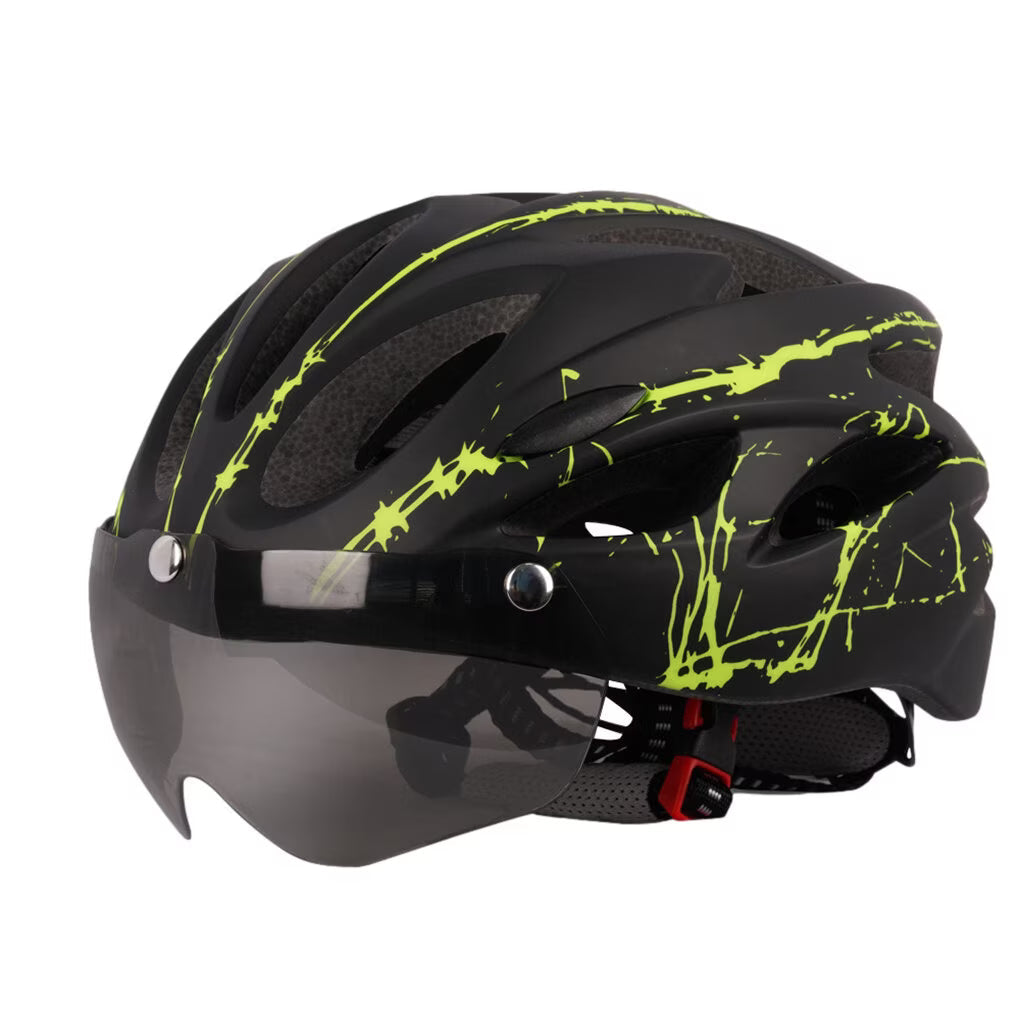 Adult Cycling Helmet with LED Light & Visor Black Green