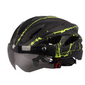 Adult Cycling Helmet with LED Light & Visor Black Green