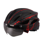 Adult Cycling Helmet with LED Light & Visor Black Red