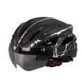 Adult Cycling Helmet with LED Light & Visor Black White