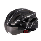 Adult Cycling Helmet with LED Light & Visor Black White