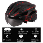 Adult Cycling Helmet with LED Light & Visor Black Red