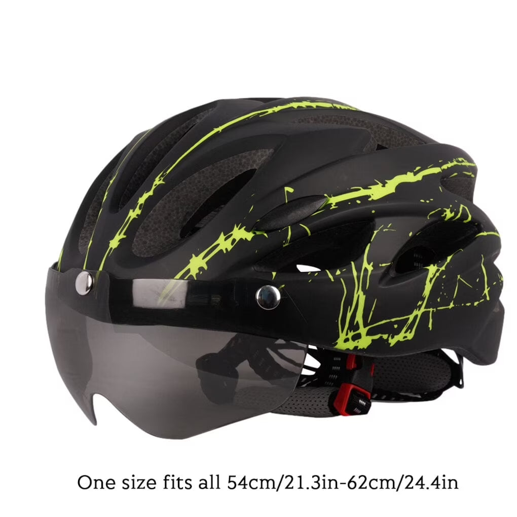 Adult Cycling Helmet with LED Light & Visor Black Green