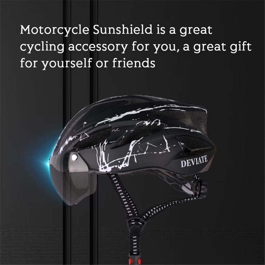 Adult Cycling Helmet with LED Light & Visor Black White
