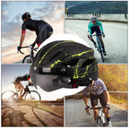 Adult Cycling Helmet with LED Light & Visor Black Green
