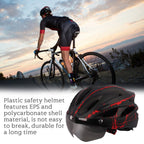 Adult Cycling Helmet with LED Light & Visor Black Red