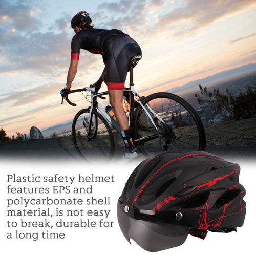 Adult Cycling Helmet with LED Light & Visor Black Red