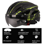 Adult Cycling Helmet with LED Light & Visor Black Green