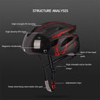 Adult Cycling Helmet with LED Light & Visor Black Red